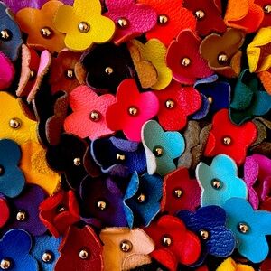 Leather flowers denim bag